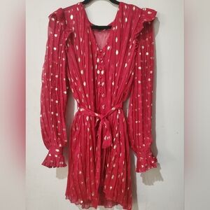 Endless Rose Golden Dot Red Pleated Dress | size Large | Nwot